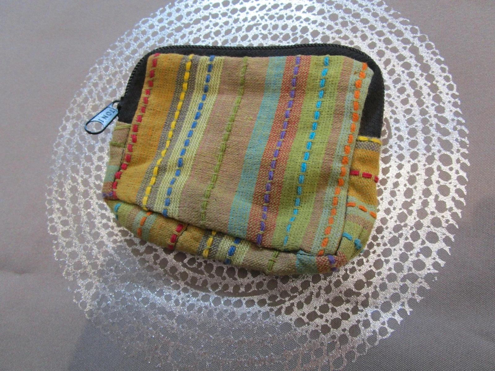 Porte-monnaie en tissu 100 % coton Style ethnique Fermeture zippée – Multicolore 12cm x 8cm – photo 2
